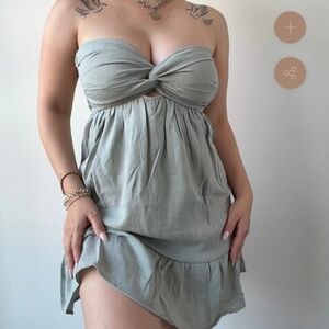 Light Gray Strapless Twist-Front Sundress